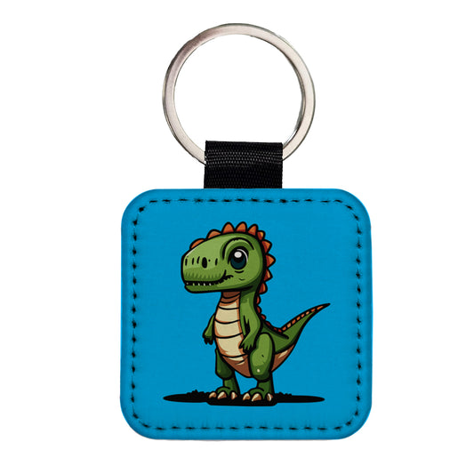 T-Rex Tyrannosaurus Dinosaur Cute Square Faux Leather Keychain