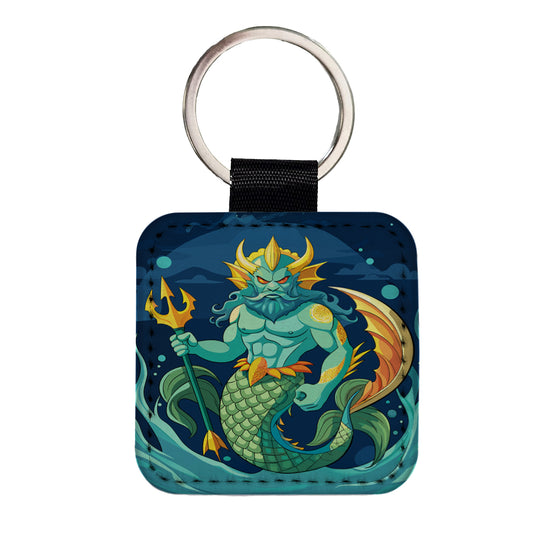 Triton Sea God Greek Mythology Square Faux Leather Keychain