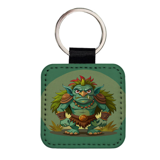 Troll Ogre Ugly Square Faux Leather Keychain