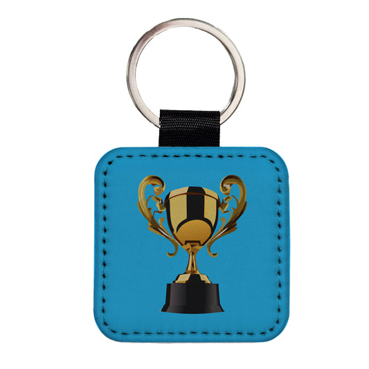 Trophy Award Square Faux Leather Keychain