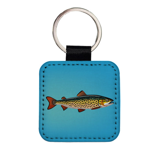 Trout Fish Fishing Square Faux Leather Keychain