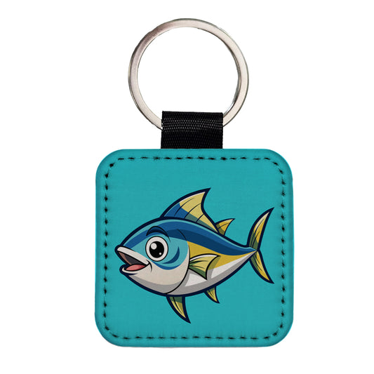 Tuna Fish Cute Square Faux Leather Keychain