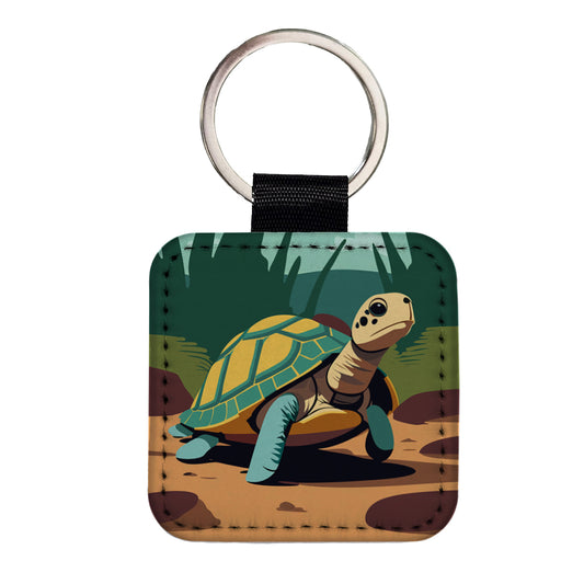 Turtle in the Wild Square Faux Leather Keychain
