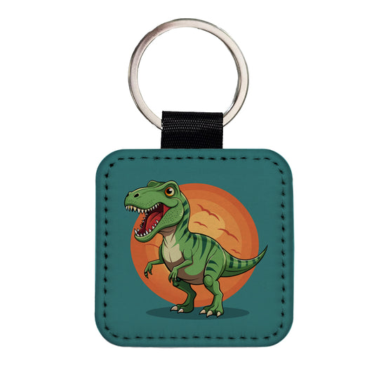 Tyrannosaurus T-Rex Dinosaur Square Faux Leather Keychain