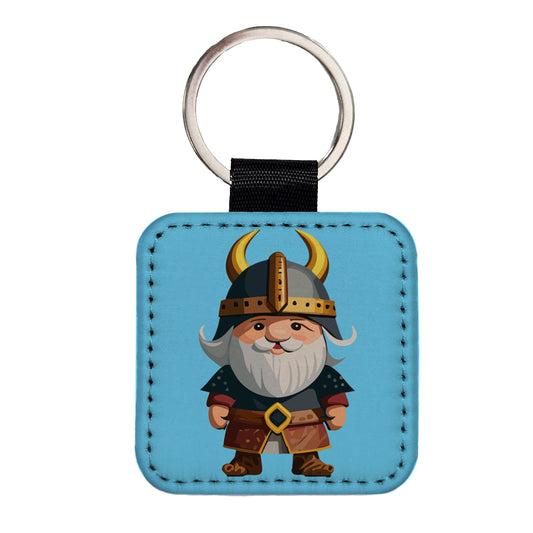 Viking Cute Standing Square Faux Leather Keychain