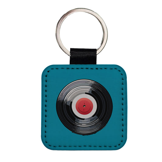 Vinyl Record Music Retro Square Faux Leather Keychain