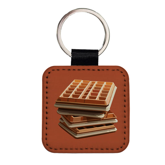 Waffles Stack Breakfast Food Square Faux Leather Keychain