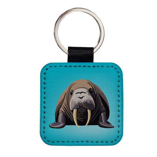 Walrus Sea Ocean Animal Square Faux Leather Keychain