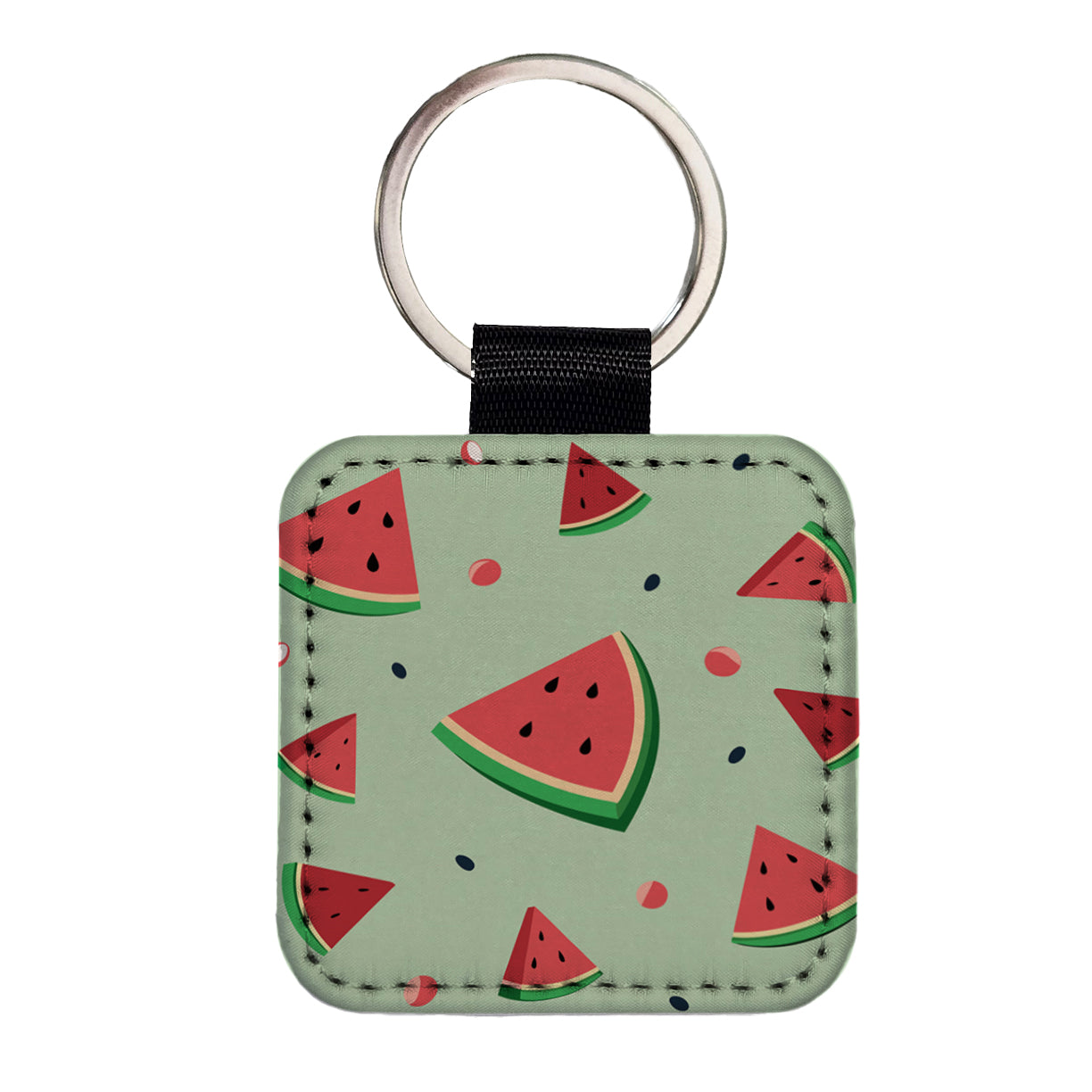 Watermelon Scattered Fruit Square Faux Leather Keychain