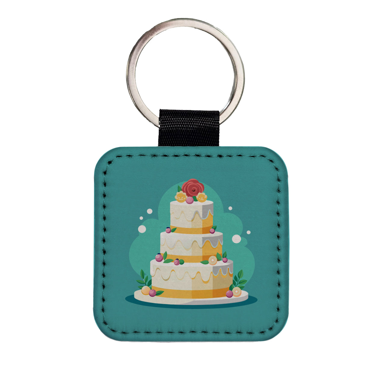 Wedding Cake Marriage Love Anniversary Square Faux Leather Keychain