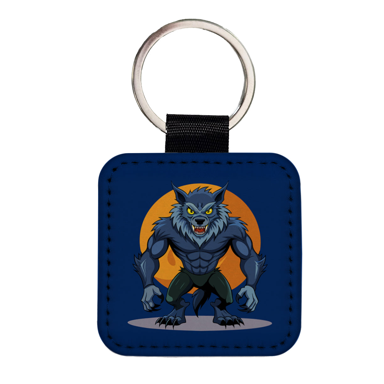 Werewolf Scary Square Faux Leather Keychain