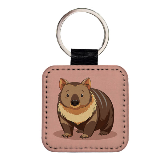 Wombat Australian Animal Cute Square Faux Leather Keychain