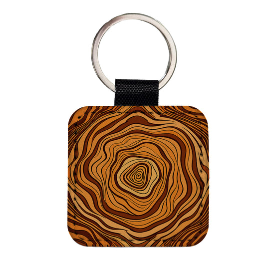 Wood Grain Tree Pattern Square Faux Leather Keychain