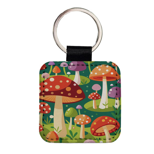 Woodland Mushrooms in the Forest Scattered Square Faux Leather Keychain