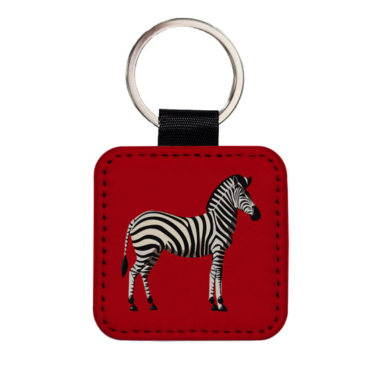 Zebra Standing Profile Square Faux Leather Keychain