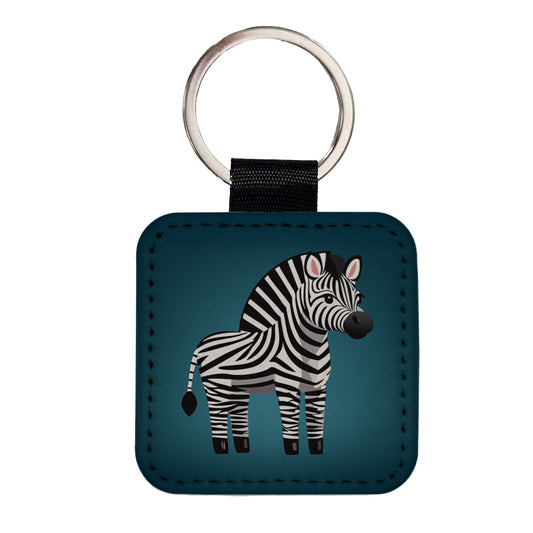 Zebra Standing Square Faux Leather Keychain