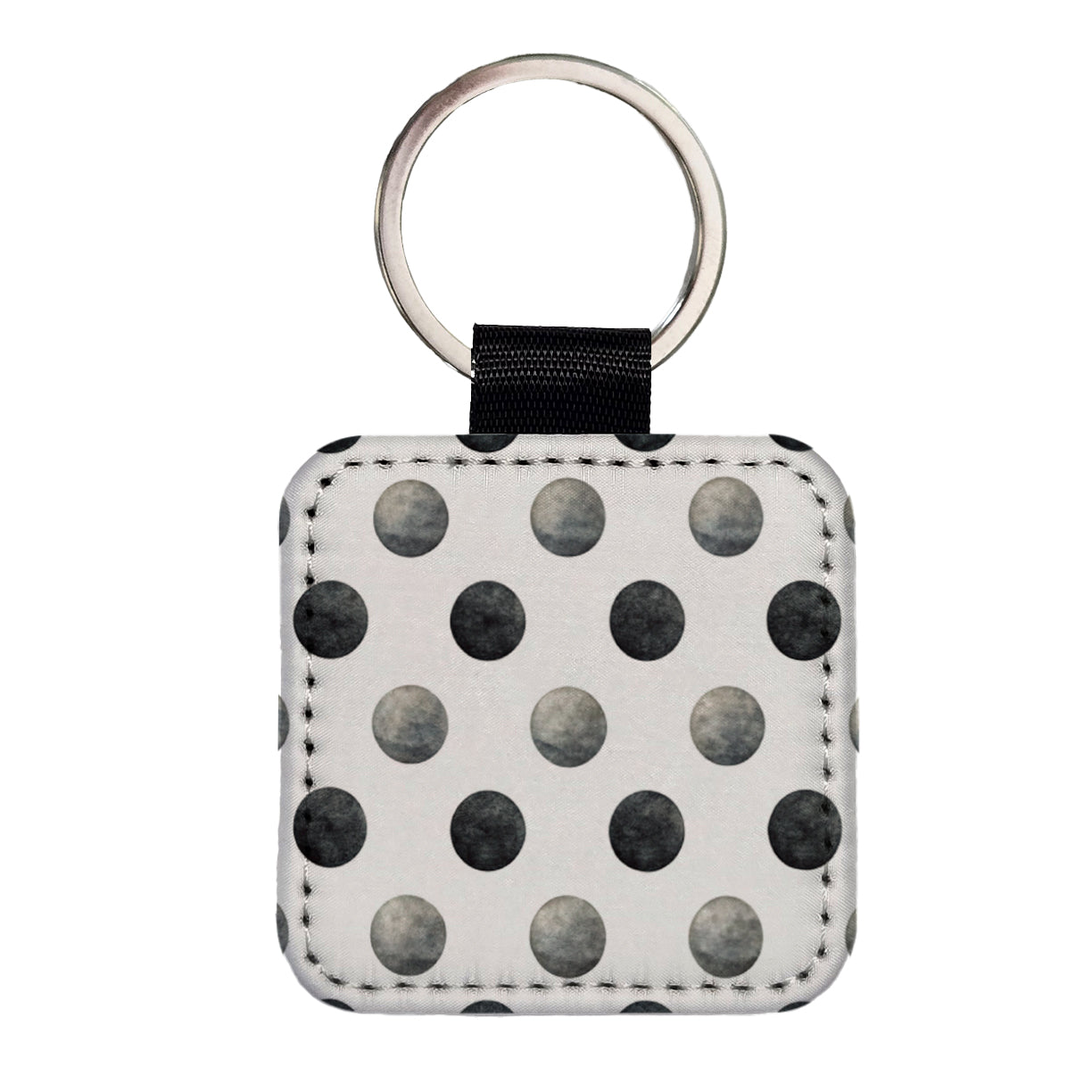 Black Polka Dots White Background Square Faux Leather Keychain