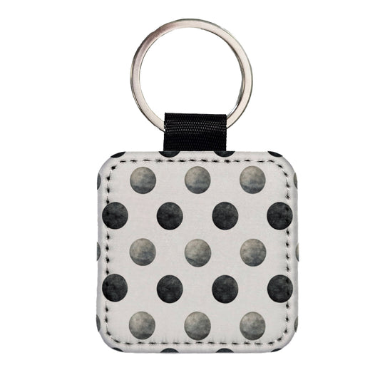 Black Polka Dots White Background Square Faux Leather Keychain