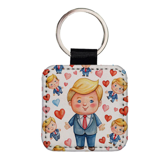 Cute Donald Trumps Hearts Square Faux Leather Keychain