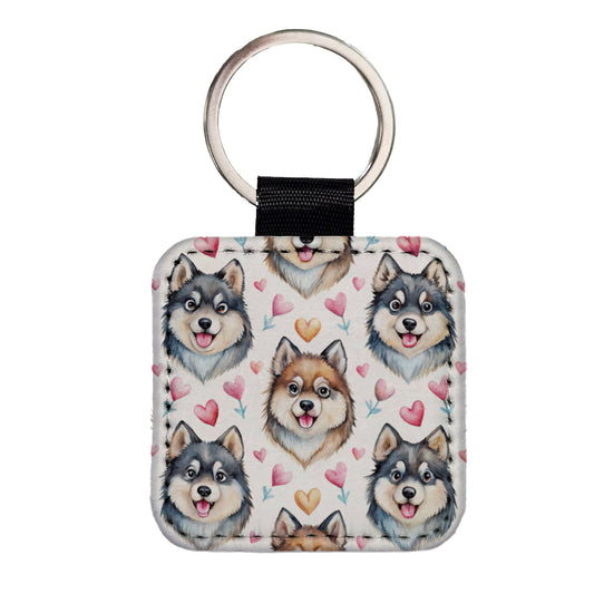 Cute Finnish Lapphund Dog Faces Square Faux Leather Keychain