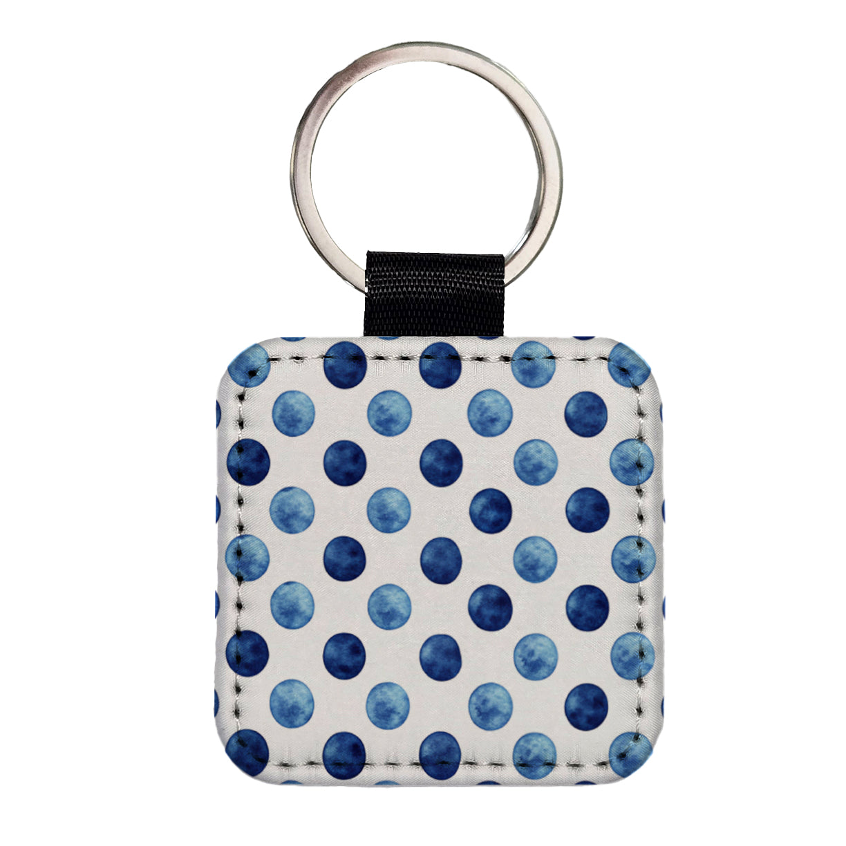 Dark Blue Polka Dots White Background Square Faux Leather Keychain