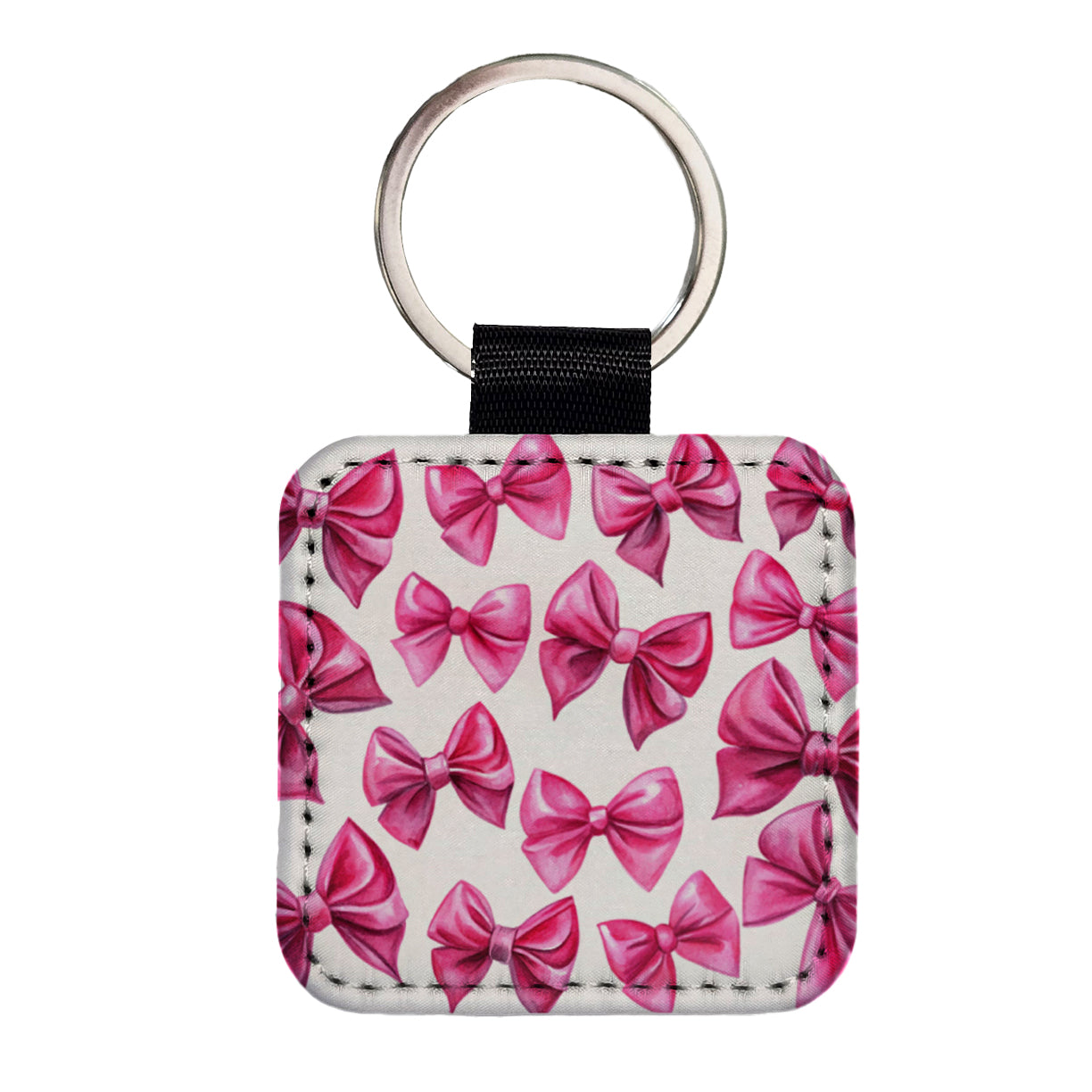 Hot Pink Scattered Coquette Bows Watercolor Square Faux Leather Keychain