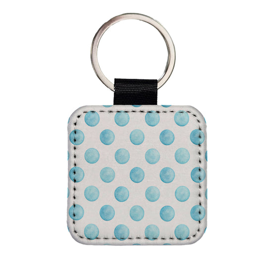 Light Blue Polka Dots White Background Square Faux Leather Keychain