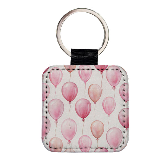 Light Pink Balloons Watercolor Birthday Square Faux Leather Keychain