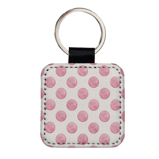 Light Pink Polka Dots White Background Square Faux Leather Keychain