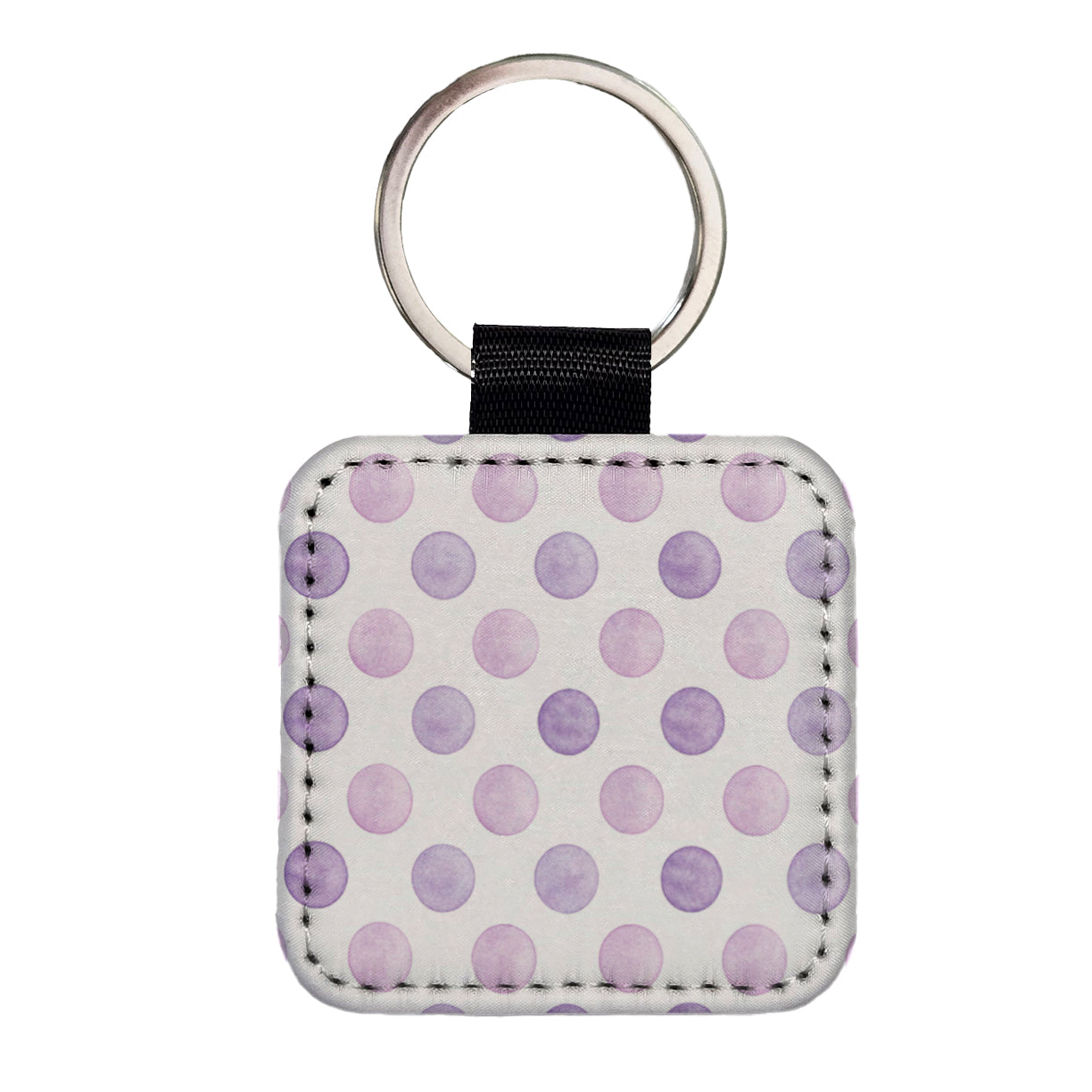 Light Purple Polka Dots White Background Square Faux Leather Keychain