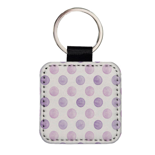Light Purple Polka Dots White Background Square Faux Leather Keychain