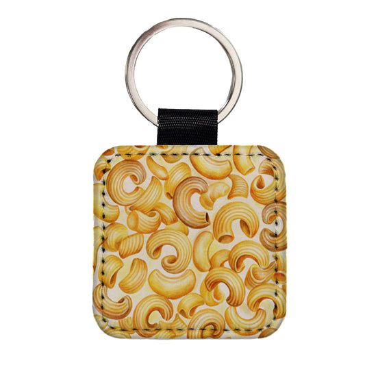Macaroni Noodles Pasta Watercolor Square Faux Leather Keychain