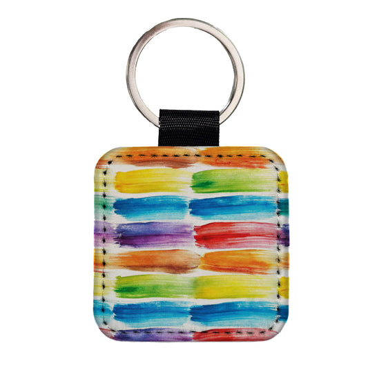 Paint Brush Strokes Watercolor Square Faux Leather Keychain