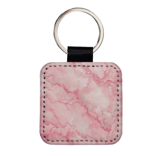 Pink Marble Background Watercolor Square Faux Leather Keychain
