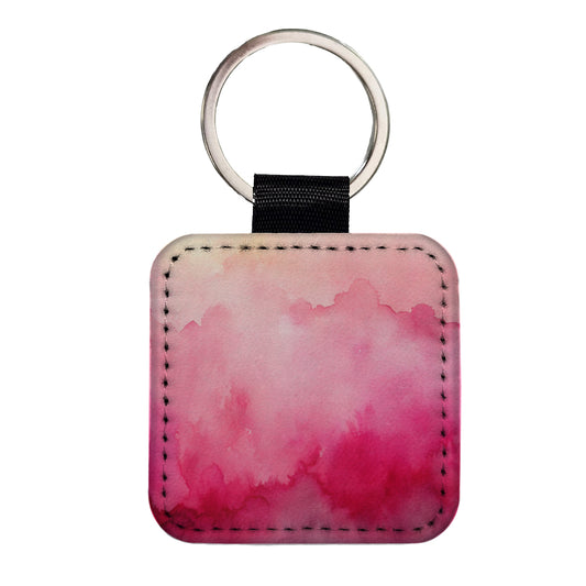 Pink Ombre Watercolor Square Faux Leather Keychain