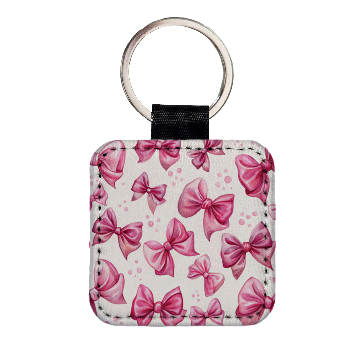 Pink Scattered Coquette Bows Watercolor Square Faux Leather Keychain