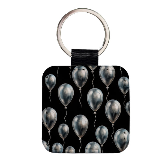 Silver Balloons Black Background Birthday Anniversary Square Faux Leather Keychain