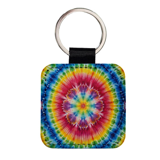Tie Dye Pattern Watercolor Square Faux Leather Keychain