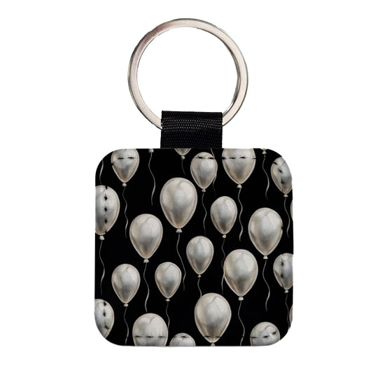 White Balloons Black Background Birthday Square Faux Leather Keychain