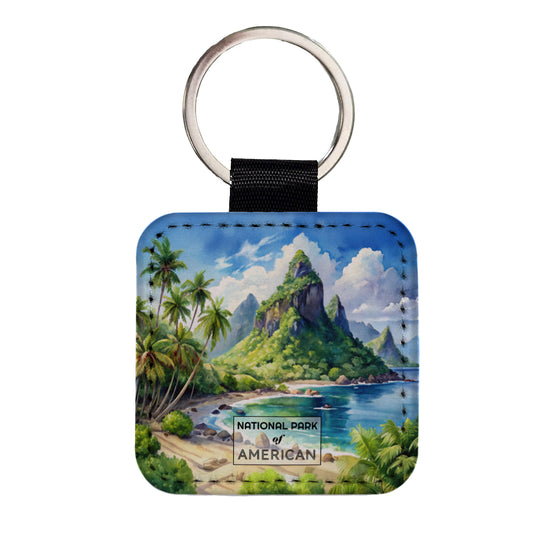 American Samoa National Park Watercolor Square Faux Leather Keychain