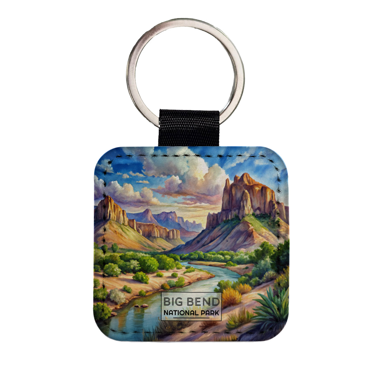 Big Bend National Park Texas Watercolor Square Faux Leather Keychain