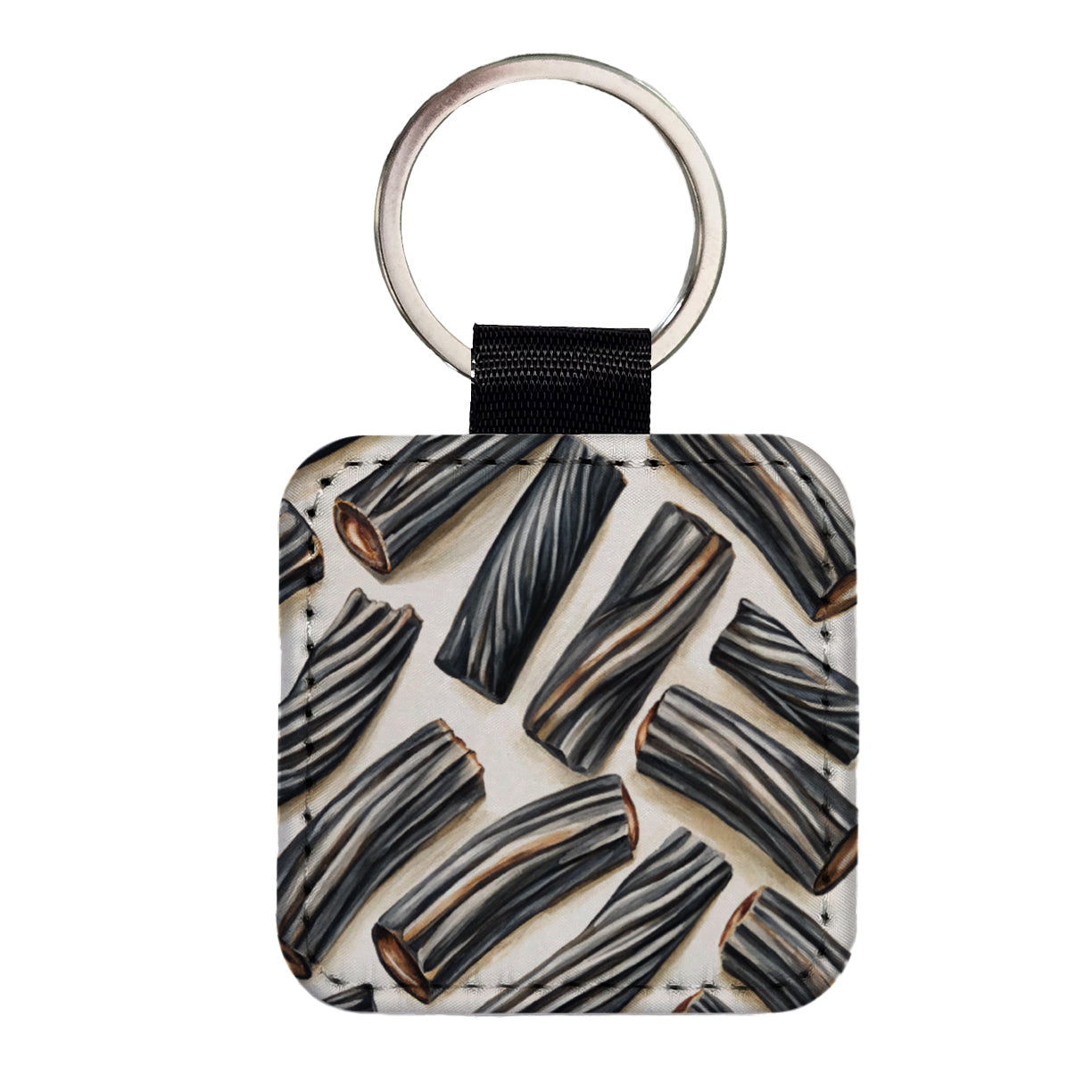 Black Licorice Square Faux Leather Keychain