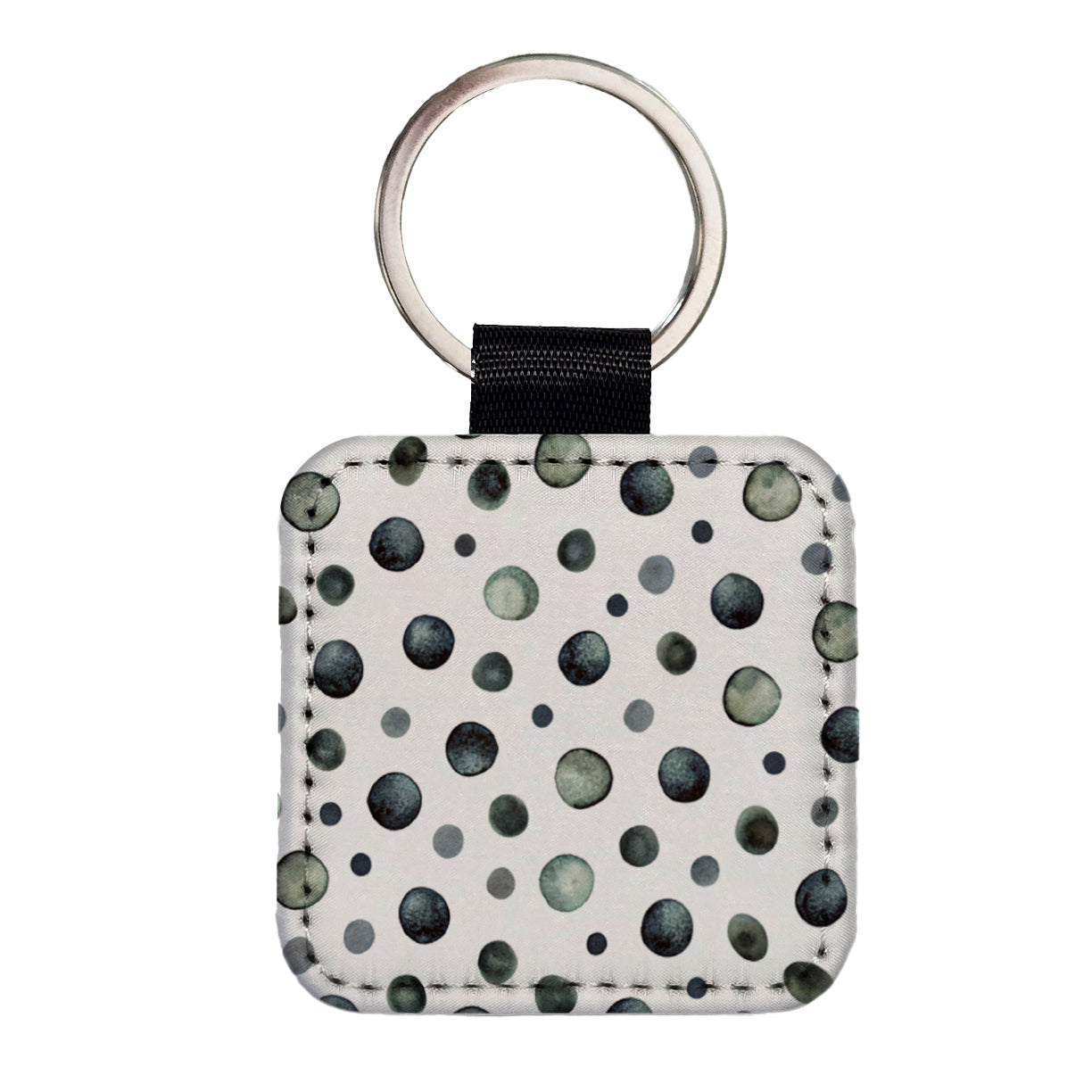 Black Polka Dots Fun White Background Square Faux Leather Keychain