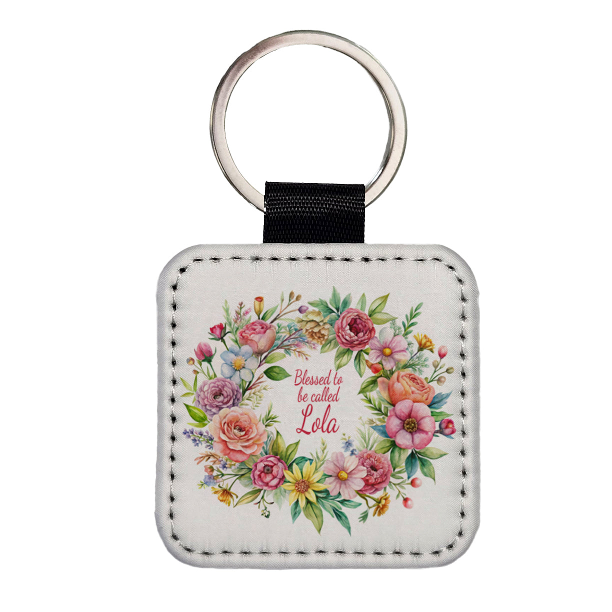 Blessed To Be Called Lola Philippines Grandma Flowers Floral Square Faux Leather Keychain