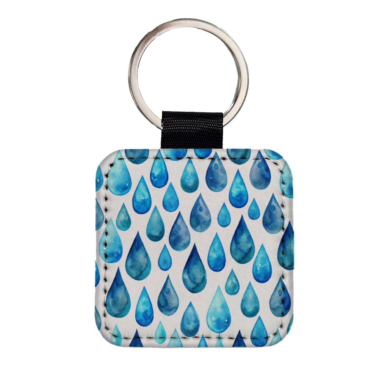 Blue Water Droplets Repeating Square Faux Leather Keychain
