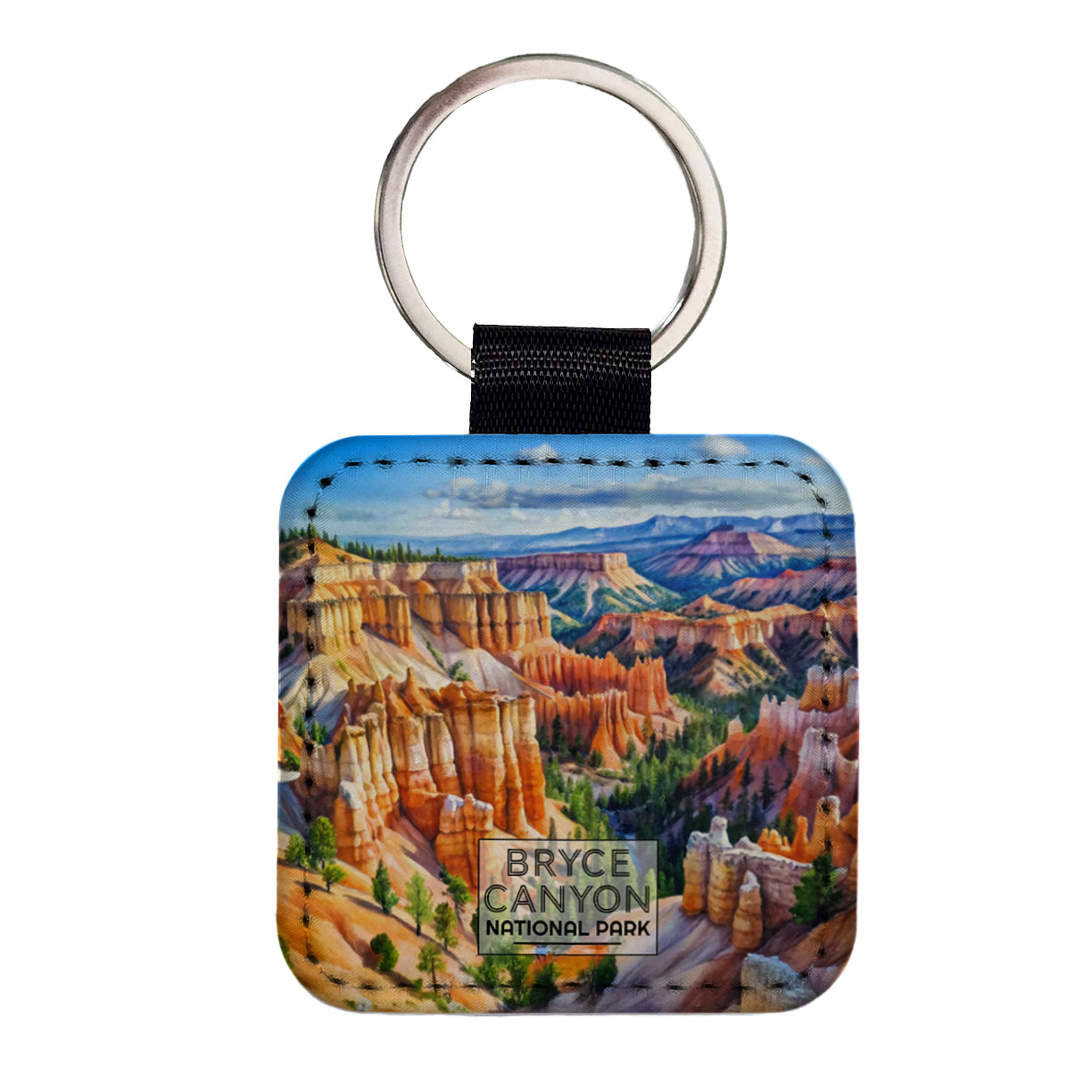 Bryce Canyon National Park Utah Watercolor Square Faux Leather Keychain