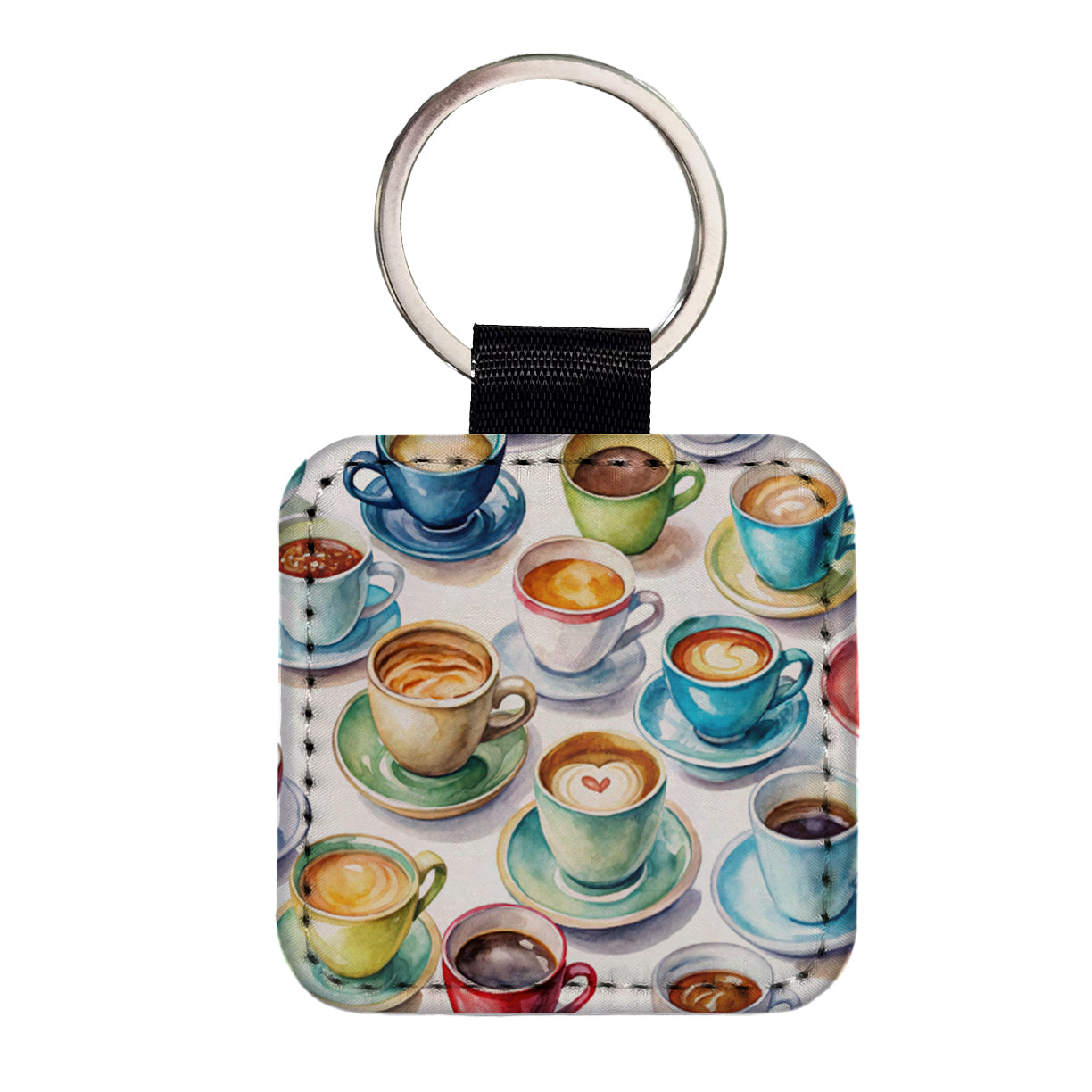 Bunch Of Coffee Cups Square Faux Leather Keychain