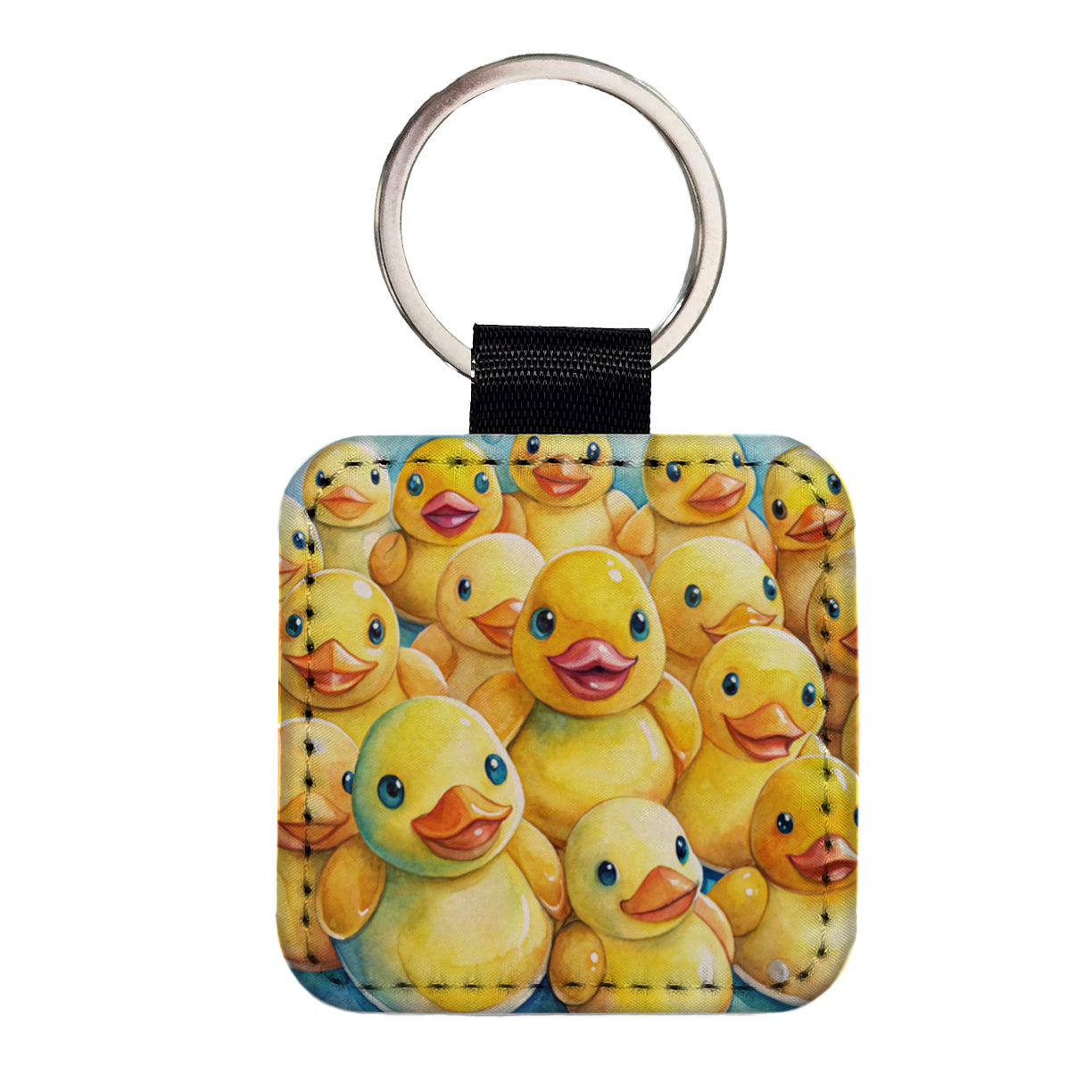 Bunch Of Cute Overlapping Rubber Ducks Square Faux Leather Keychain