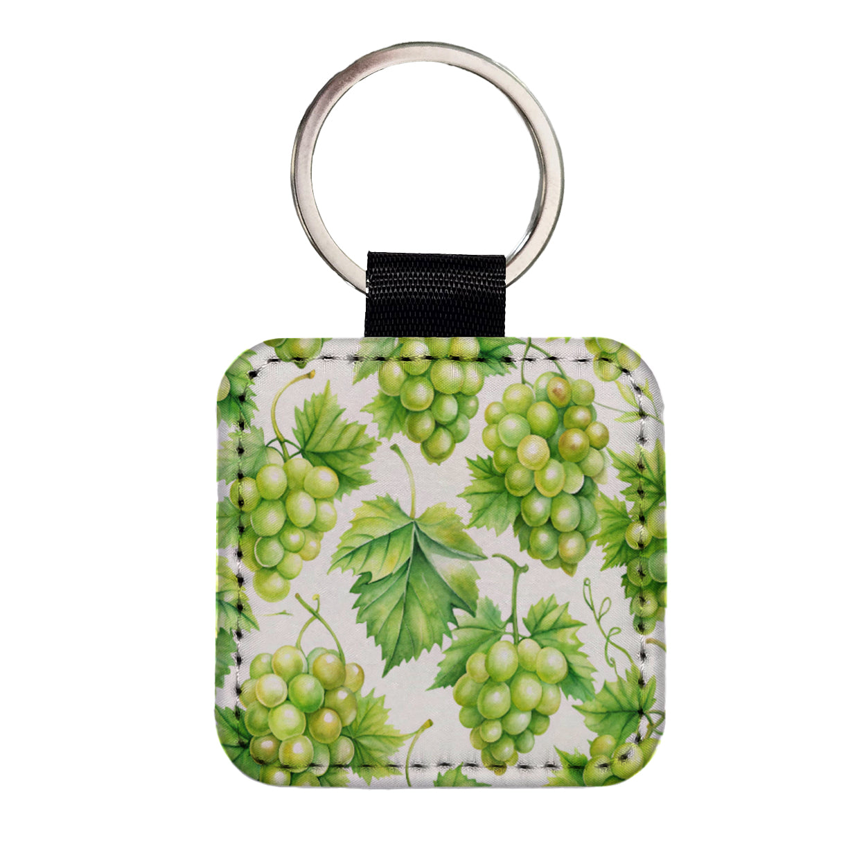 Bunches Of Green Grapes Square Faux Leather Keychain