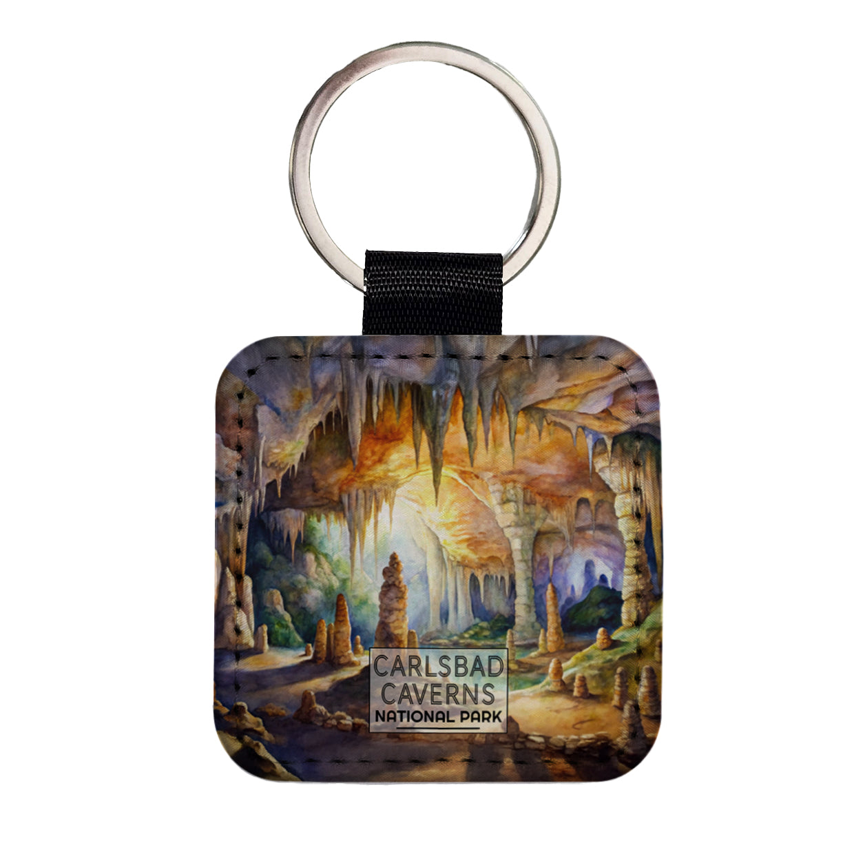 Carlsbad Caverns National Park New Mexico Watercolor Square Faux Leather Keychain